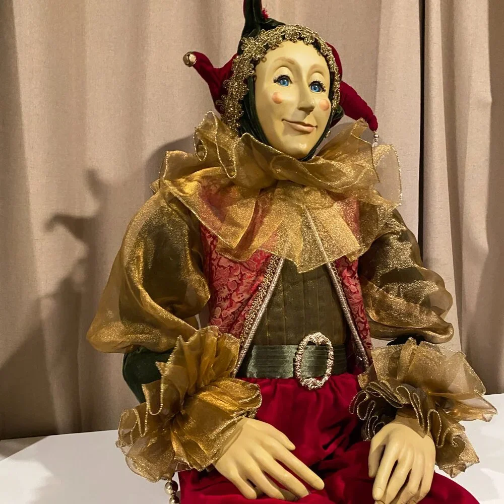 Vintage Life-Size‎ Christmas Elf Jester – 4ft Velvet Decor with Bells